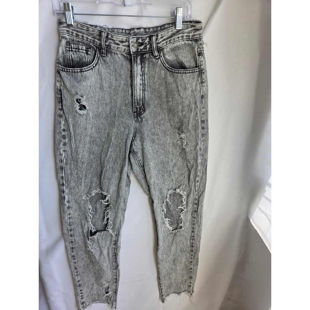 SHEIN Jeans Women  Grey Acid Wash Tapered High Rise Straight